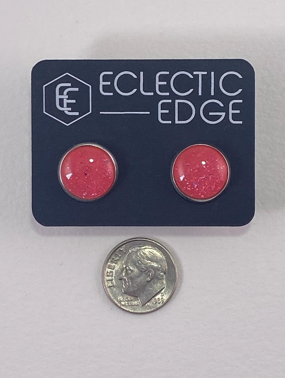 Eclectic Edge Pink Glitter Resin Stud Earrings    13 mm